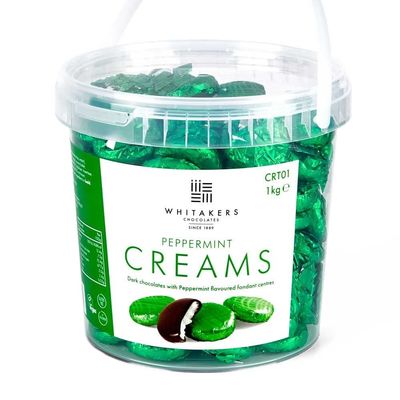 Whitakers Chocolates Dark Chocolate Creams - Green Foiled Fondant Cremes Plastic Tub (Peppermint, 1kg)