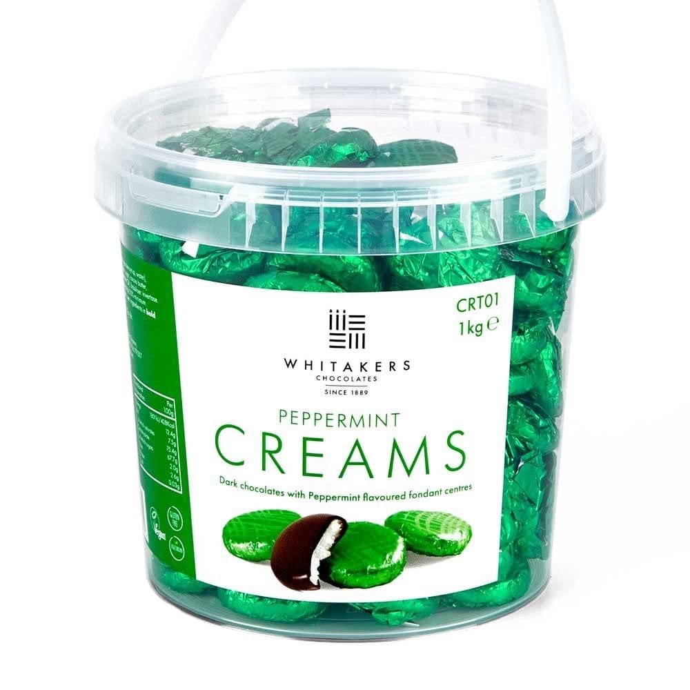 Whitakers Chocolates Dark Chocolate Creams - Green Foiled Fondant Cremes Plastic Tub (Peppermint, 1kg)