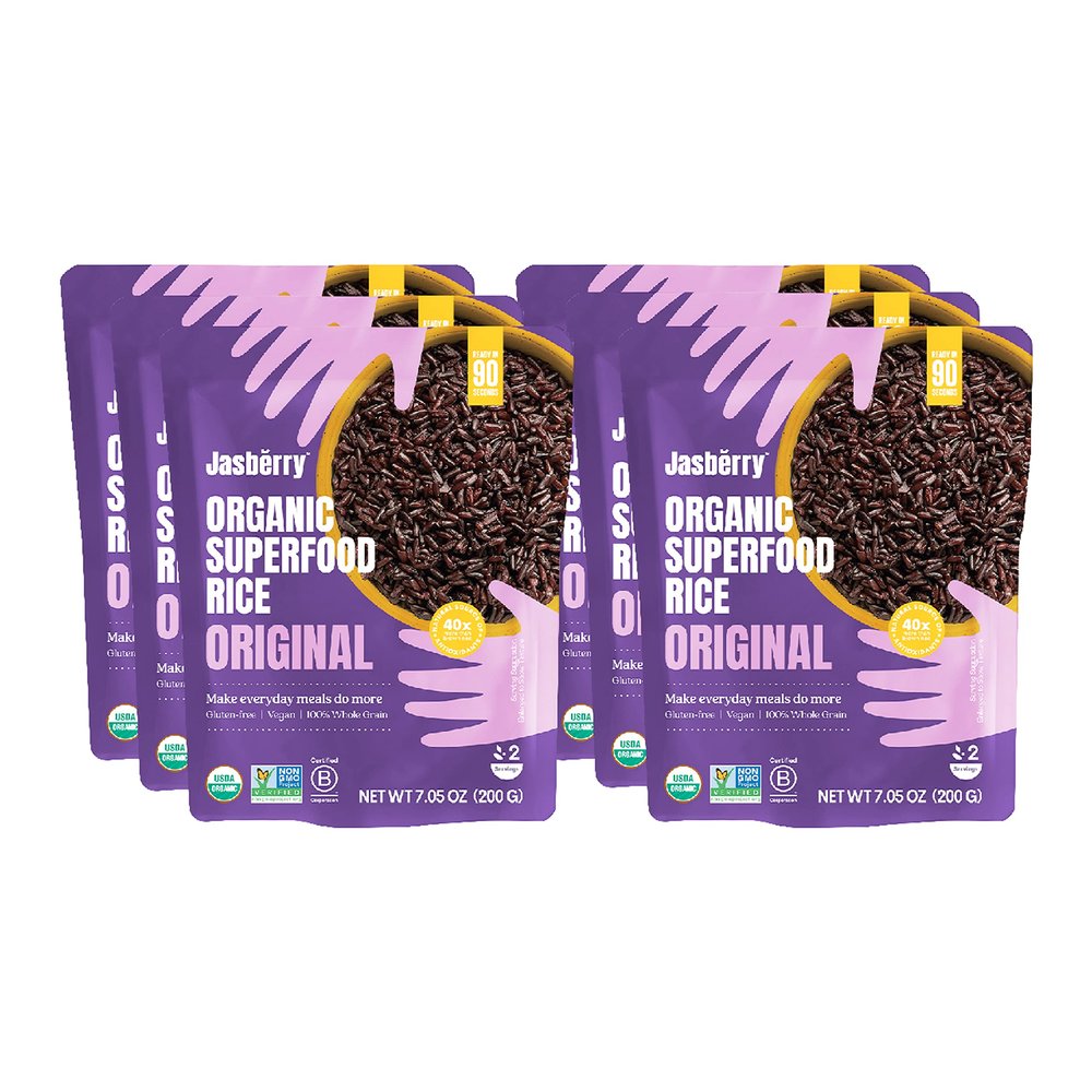 Jasberry Organic Rice - Superfood with High Antioxidants, Ready to Eat or Heat, 100% Jasberry, Non-GMO, Gluten-Free, USDA Certified Organic, Vegan (Pack of 6, Original)