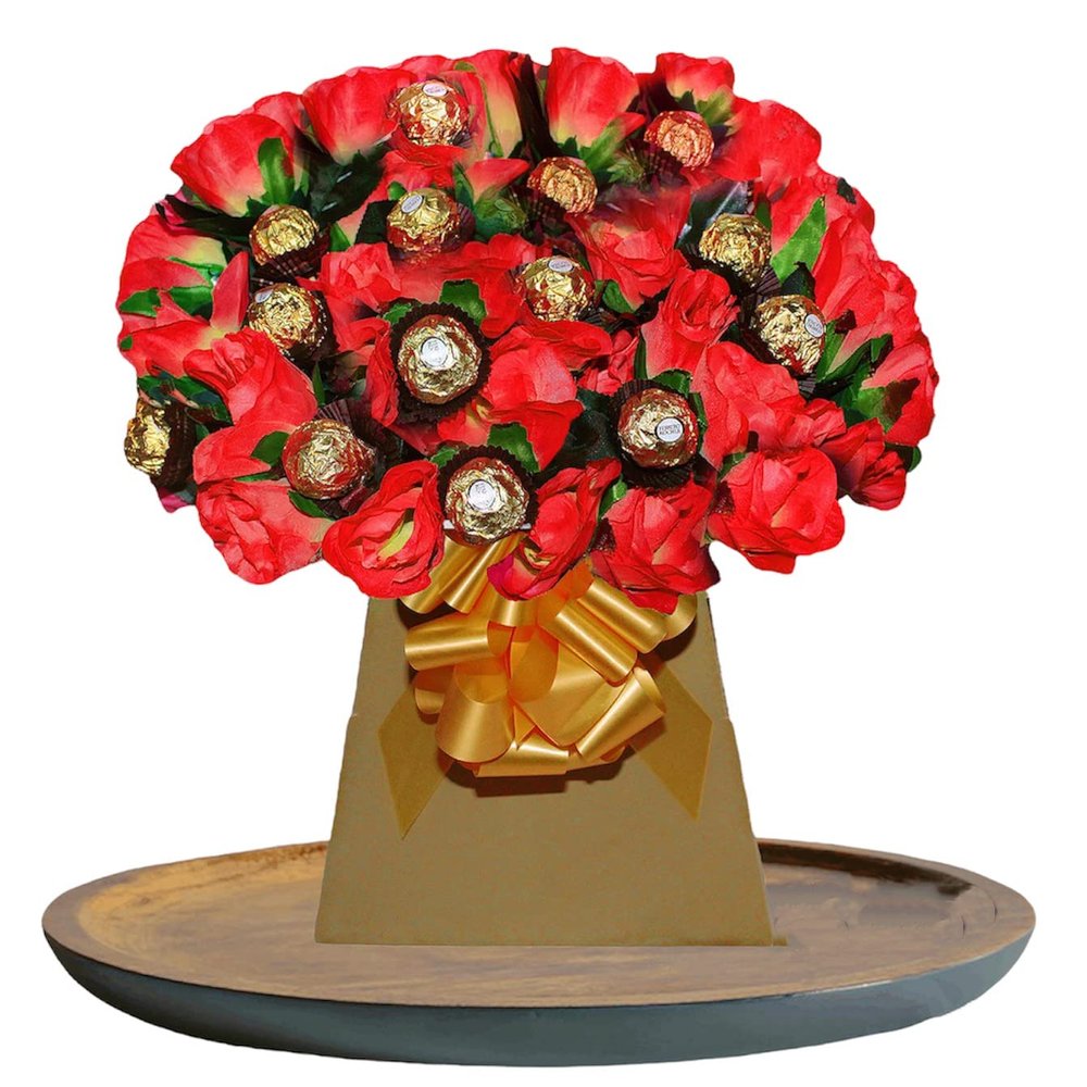Chocolate gift box Ferrero Rochr Lind Lindor Cadbury Hamper bouquet flowers roses red Pink purple