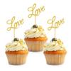 HOKPA Love Cupcake Toppers, 48Pcs Gold Glitter Dessert Food Cake Picks for Baby Shower Wedding Engagement Bridal Birthday Party Supplies
