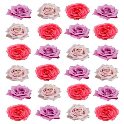 24 Pink and Red Roses Mixed Colours Single Rose Edible Rice Wafer Paper Cupcake Toppers Cake Decorations Flowers