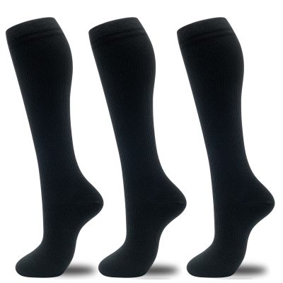 fenglaoda Compression Socks for Women Men Circulation 20-30 mmHg Cute Fun Support Socks For Nurse, Pregnancy, Travel, Flight, 78-3pairs-black, S-M