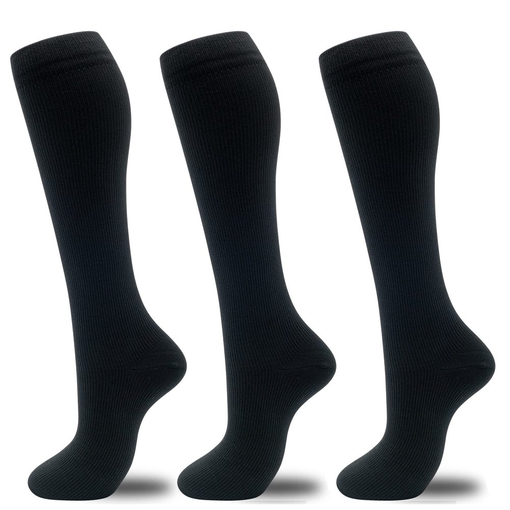 fenglaoda Compression Socks for Women Men Circulation 20-30 mmHg Cute Fun Support Socks For Nurse, Pregnancy, Travel, Flight, 78-3pairs-black, S-M
