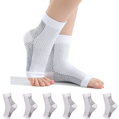3Pairs Plantar Fasciitis Socks,Ankle Arch Support Socks,Soothesocks for Neuropathy,Unisex Ankle Brace Support Compression Foot Sleeves for Men, Women (White,S/M)