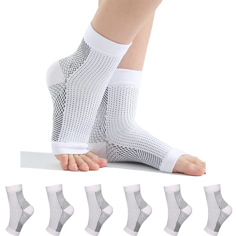 3Pairs Plantar Fasciitis Socks,Ankle Arch Support Socks,Soothesocks for Neuropathy,Unisex Ankle Brace Support Compression Foot Sleeves for Men, Women (White,L/XL)