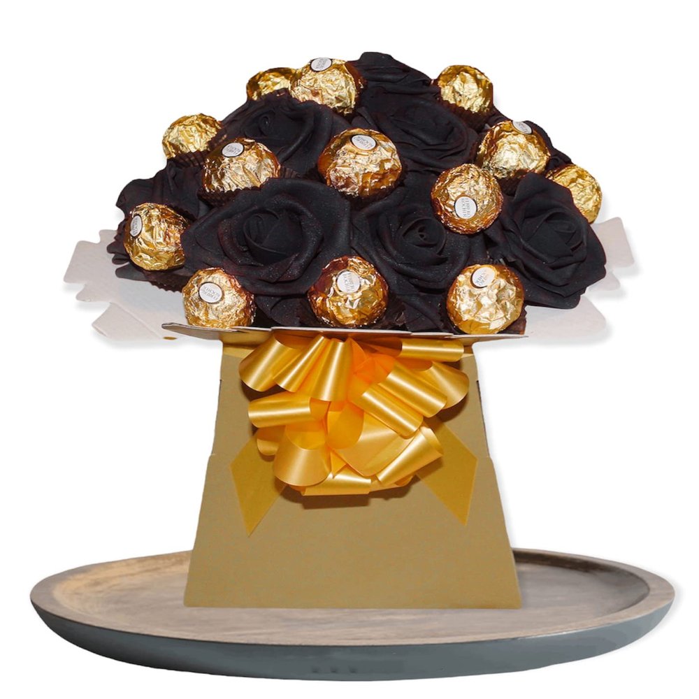 Chocolate Hamper Gift Box Bouquet Birthday Anniversary Wedding Blue Black Red Green Purple Pink White Caramel Fudge Orange Milk Dark Hazlenut Nuts Almond Black (Large)