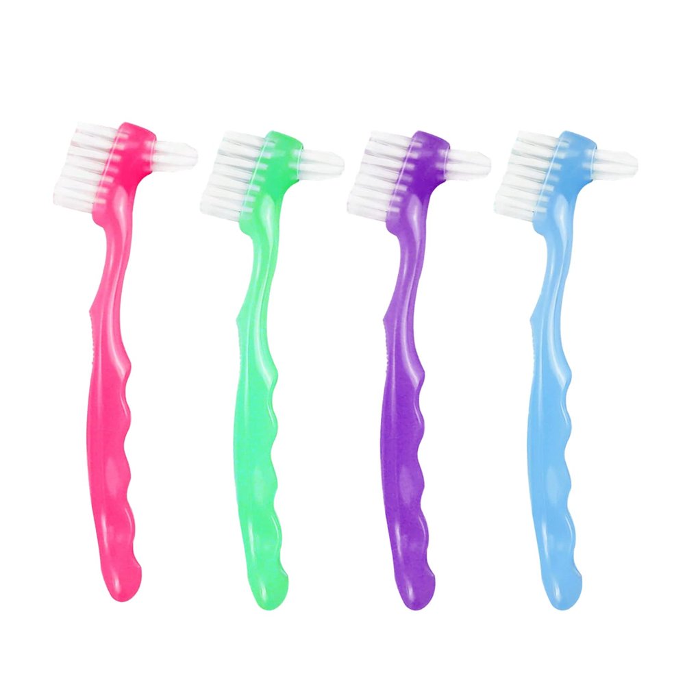 4 Pcs Denture Cleaning Brush with Multi-Layered Bristles and Ergonomic Rubber Handle Portable Denture Brush Double Sided Brush for False Teeth Cleaning(4c)