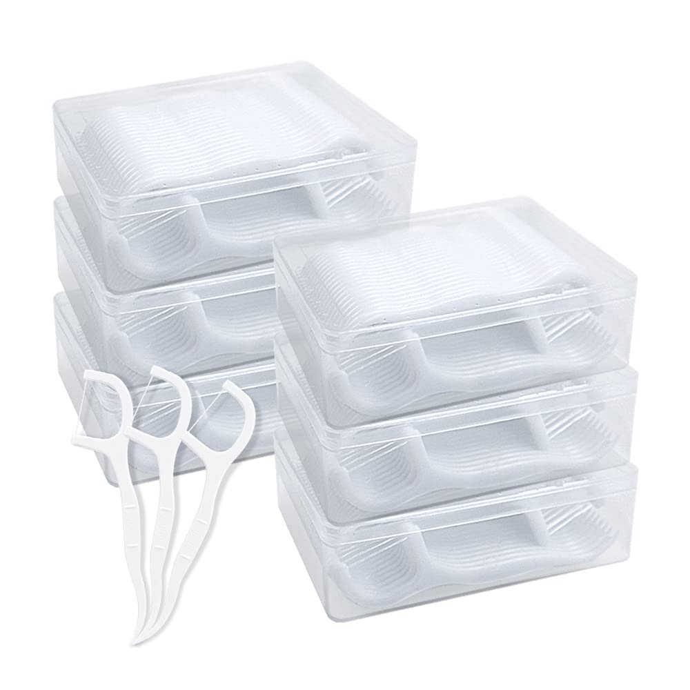 Travel Dental Floss Case, Modixun 6Pack 300pcs High Toughness Dental Floss Picks, Unflavored Dental Flossers, Dental Picks, Floss Picks, Toothpicks Sticks, Tooth Flossers, 300pcs