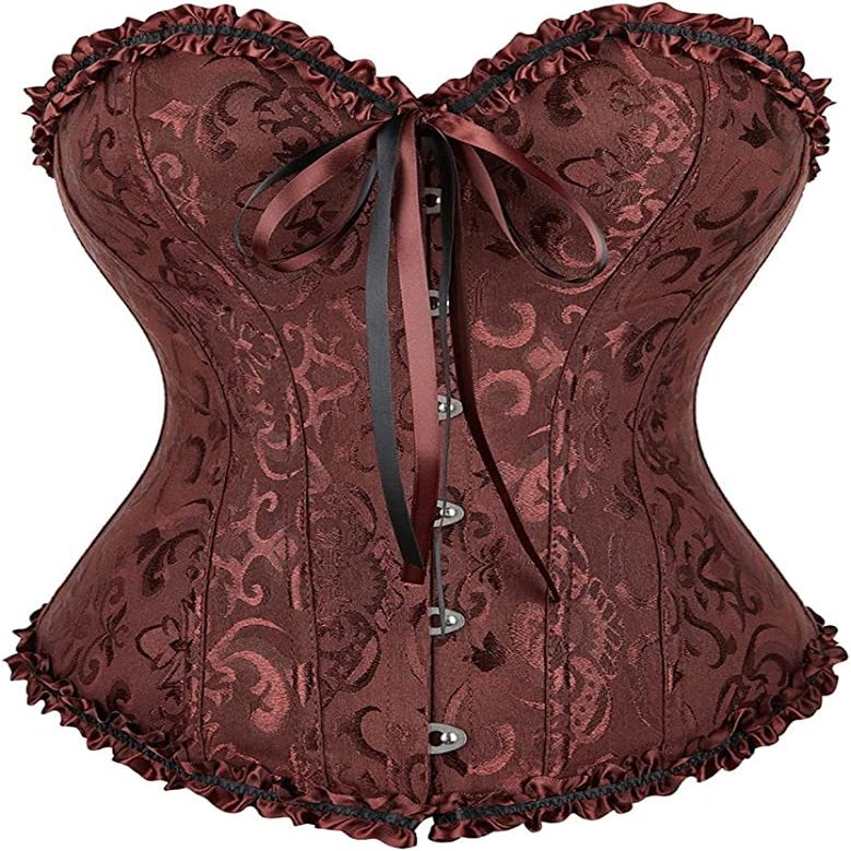 HNGHOU Women's Plus Size Corset Bustier Lace Up Overbust Bustier Lingerie Bodyshaper Tops, Brown, S