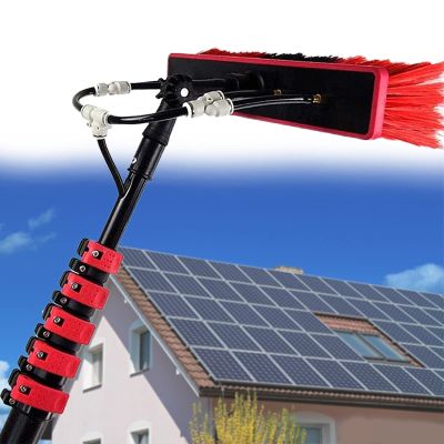 3-12m Water Fed Pole Brush, Window Telescopic Cleaning Brush with Extension Pole, Outdoor Solar Panel Cleaning Brush and Pole Water Fed, Adjustable Brush Head Direction