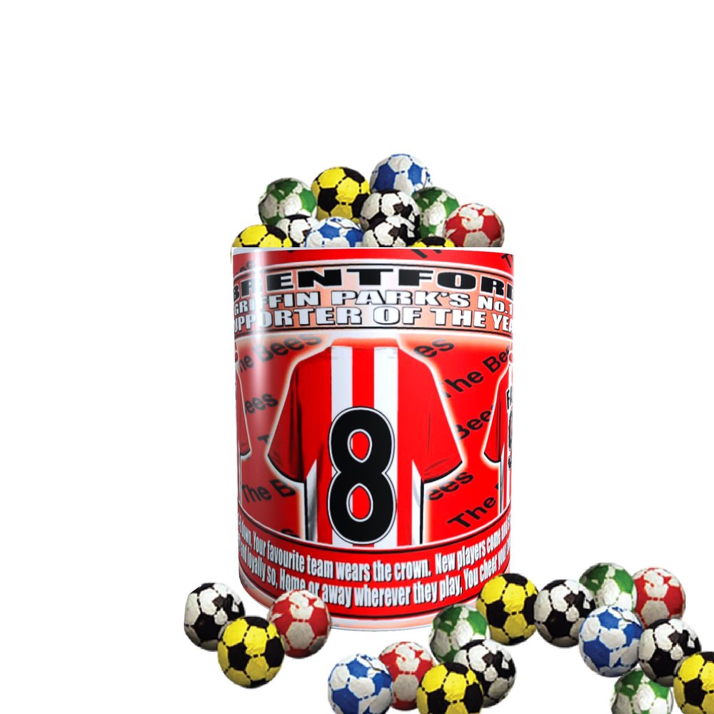 Brentford Football Team Shirt Mug Gift with Chocolate Footballs