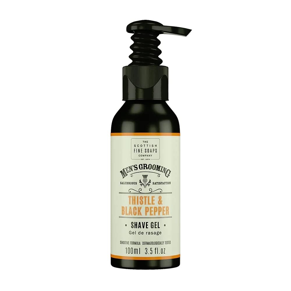Scottish Fine Soaps - Thistle & Black Pepper Shave Gel - Milk Thistle Extract - Quick Lathering Gel - Vegan Friendly - 100ml Bottle