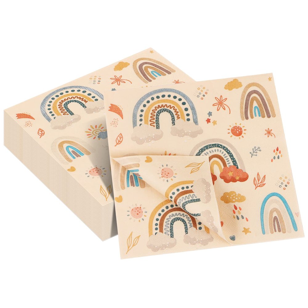 40 Pack Boho Rainbow Party Decorations Bohemian Rainbow Napkins, 13 x 13 Inches Rainbow Party Napkins for Birthday Party Supplies Boho Rainbow Paper Napkins Table Decorations (Boho Rainbow)