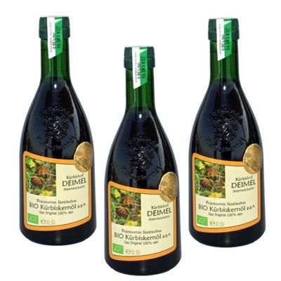 Krbishof DEIMEL Steiermark/Austria - Value Pack 3 x 500 ml Organic Styrian Pumpkin Seed Oil from Austria - Directly from the Producer