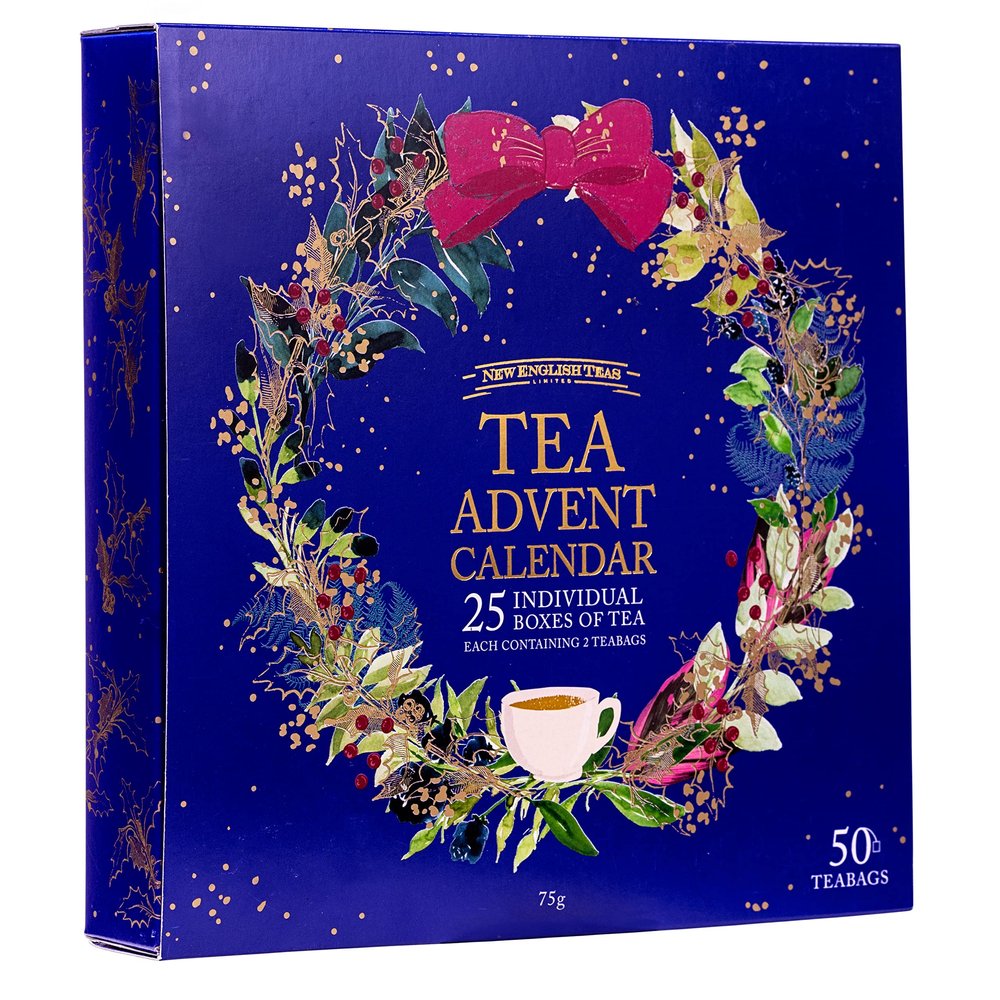 New English Teas Christmas Tea Advent Calendar  50 Premium Teabags  5 Festive Tea Blends  Black Tea, Apple, Rosehips & Hibiscus, Herbal Infusion and Gingerbread