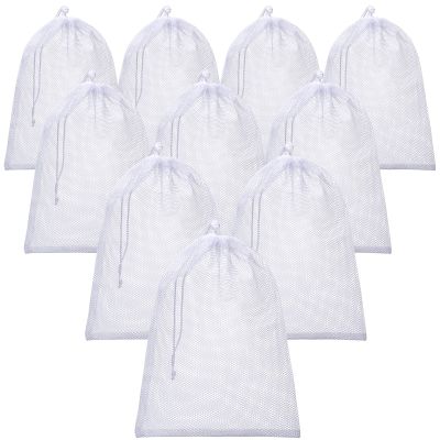 10 Pieces Mesh Bags Drawstring Laundry Bags Nylon Mesh Bags Dishwasher Bag with Sliding Drawstring for Home Kitchen Supplies (12 x 16 Inch, White,)