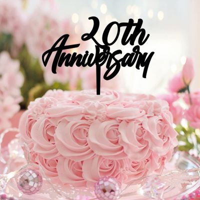 20th Anniversrary Cake Toppers Acrylic Black Retro 20 Years Anniversary Wedding Personalised Decorations Anniversary Wedding Gifts For Boyfriend/Girlfriend