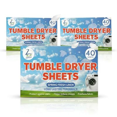 Karrma Ltd. Tumble Dryer Sheets, Spring Fresh Linen Scent, Pack of 3 (120 Sheets) Long-Lasting Laundry Freshener & Static Control