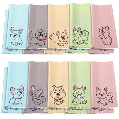 20 Pcs Microfiber Cleaning Cloth Cute Dog Design Microfiber Cloth Soft Multicolor Glasses Cleaner Cloth for Eyeglasses Camera Lens Cell Phone Screens Glasses, 6 x 6 Inches