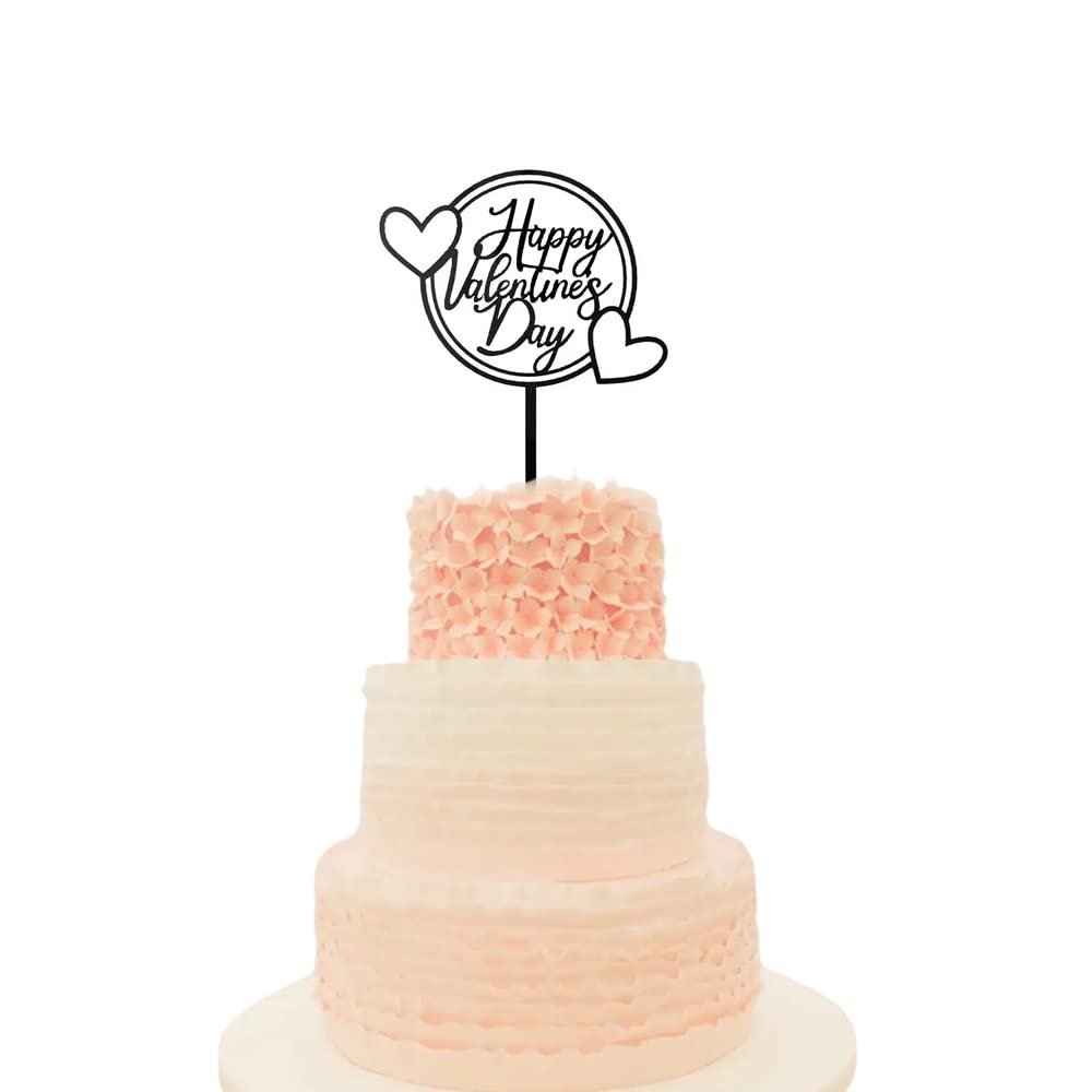 10 Pcs Happy Valentines Day Cake Topper Cupcake Acrylic Decorations Party Supplies For Sweet Valentine's Day Party Wedding Engagement Bridal Shower Birthday Party Decorations (Black)