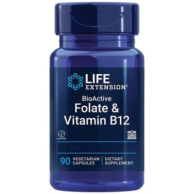 Life Extension, Bioactive Folate & Vitamin B12, High Dose, 90 Vegan Capsules, Vegetarian, Gluten-Free, SOYA-Free, Non-GMO