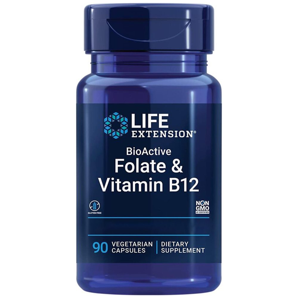 Life Extension, Bioactive Folate & Vitamin B12, High Dose, 90 Vegan Capsules, Vegetarian, Gluten-Free, SOYA-Free, Non-GMO