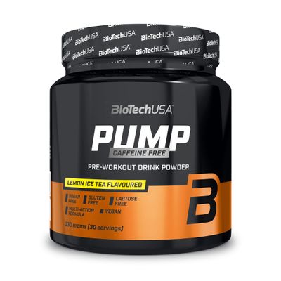 BioTechUSA Pump Caffeine Free | Energy, Focus & Immune Support | 19 Active Ingredients | Pre-Workout Drink Powder, 330 g, Lemon ice Tea