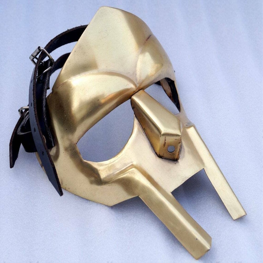 Medieval Gladiator Face Mask Mad Villain Doom MF Face Mask Steel Costume Leather Strips Theater Mask Face Covering Metal Face Mask