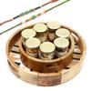 Ghasitaram Gifts Rakhi Gifts for Brothers Set of 2 Round Printed Wooden Trays of 7 Jars with 2 Green Beads Rakhis view 1
