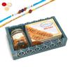 Ghasitaram Gifts Rakhi Gifts for Brothers Blue Wooden Tray with Milk Cake and Mix Dryfruits Jar with 2 Blue Rudraksh Rakhis view 1