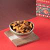 Ghasitaram Gifts Rakhi Gifts for Brothers Blue Wooden Tray with Milk Cake and Mix Dryfruits Jar with 2 Blue Rudraksh Rakhis view 3