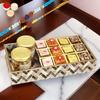 Ghasitaram Gifts Rakhi Gifts for Brothers Printed Blue Tray of Assorted Bites, Roasted Cashews and Almonds Jars with 2 Blue Rudraksh Rakhis view 1