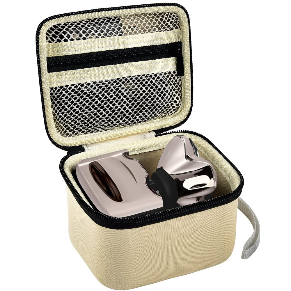Case for Skull Shaver Electric Pitbull Pro Razor, Hard Travel Rotary Men Head Shavers Beard Trimmer Storage Carrying Box with Zipper Mesh Pocket for Men's Gold Pro Mustache Grooming Kit, Beige-Only