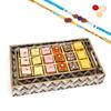 Ghasitaram Gifts Rakhi Gifts for Brothers Set of 2 Printed Blue Trays of Assorted Bites with 2 Blue Rudraksh Rakhis view 1