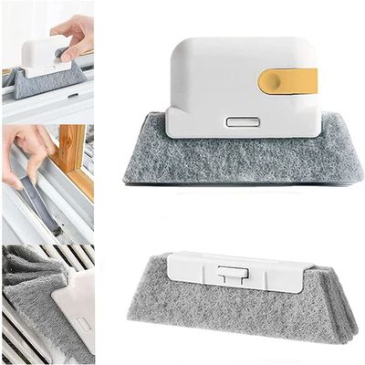 2-in-1 Groove Cleaning Tool Creative Window Groove Cleaning Cloth,Hand-held Crevice Cleaner Tools,Magic Window Track Cleaner,Window Groove Cleaning Brush with Replacement Pads (Yellow)