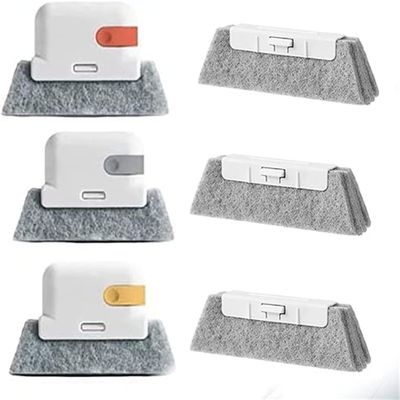 2-in-1 Groove Cleaning Tool Creative Window Groove Cleaning Cloth,Hand-held Crevice Cleaner Tools,Magic Window Track Cleaner,Window Groove Cleaning Brush with Replacement Pads (3pcs)