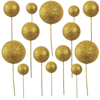 Balloon Cake Toppers Gold Glitter Mini Round Balls Cake Toppers Cupcake Toppers Cake Decorations for Birthday Wedding Anniversary Baby Shower Party Cake Decoration Supplies 30 PCS (Gold)