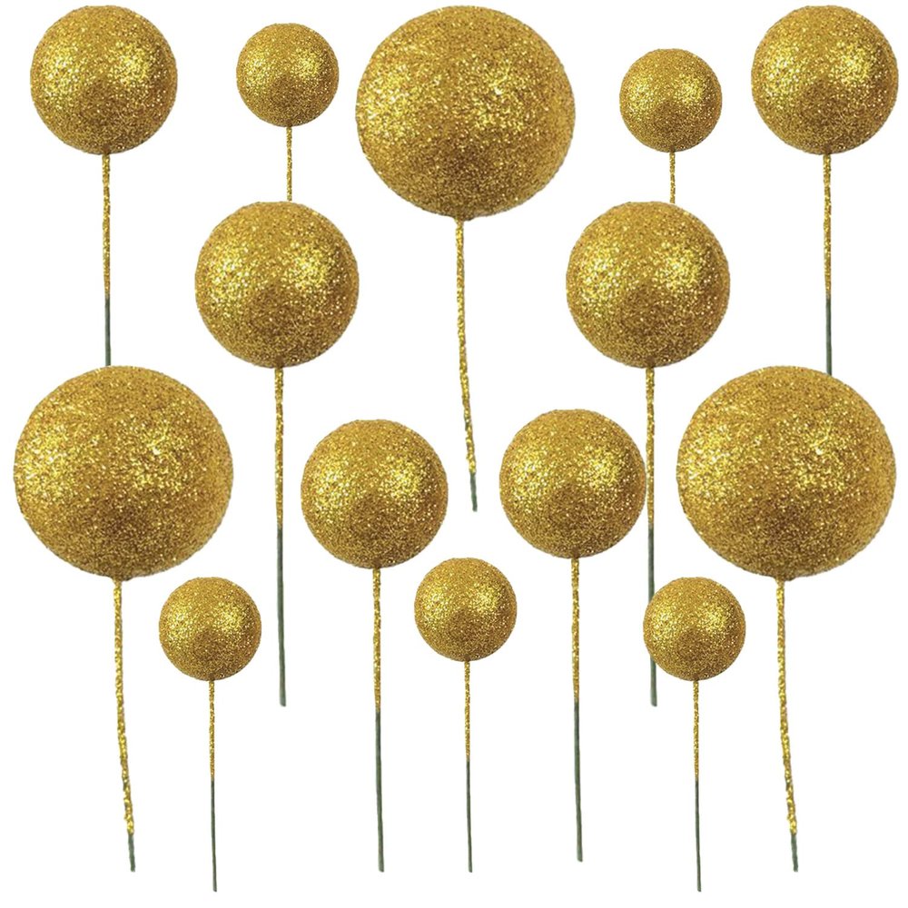 Balloon Cake Toppers Gold Glitter Mini Round Balls Cake Toppers Cupcake Toppers Cake Decorations for Birthday Wedding Anniversary Baby Shower Party Cake Decoration Supplies 30 PCS (Gold)
