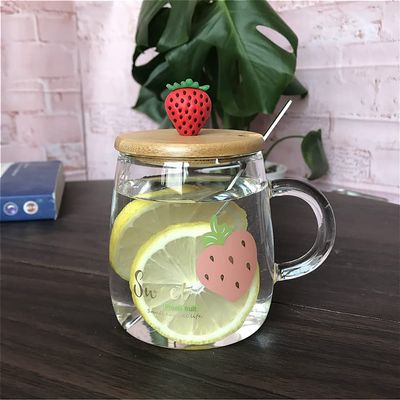 GSHOPVV Cute Strawberry Glass Cup for Coffee Tea