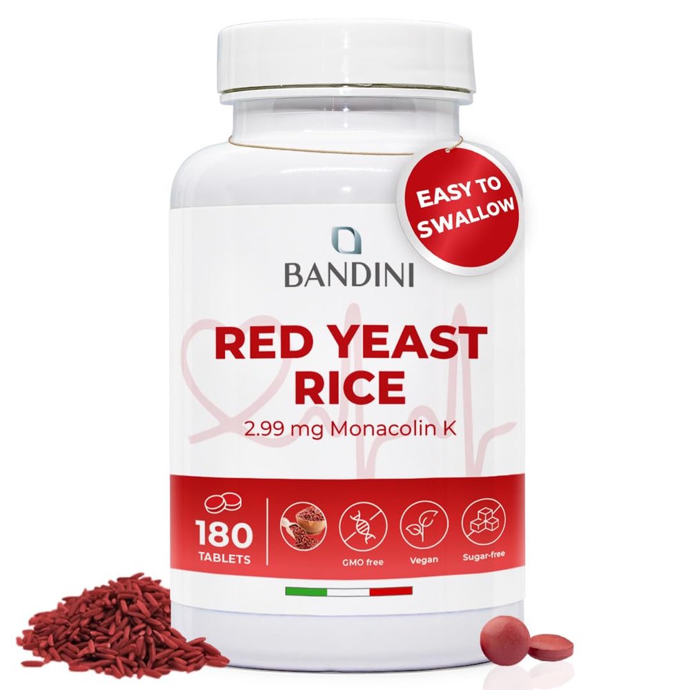 Bandini Red Yeast Rice from Monascus purpureus | 180 Easy-to-Swallow Tablets (6 Months) 99.7mg red Rice - 2.9mg Monacolin K | No fillers, 100% Vegan, Non-GMO, Laboratory Tested