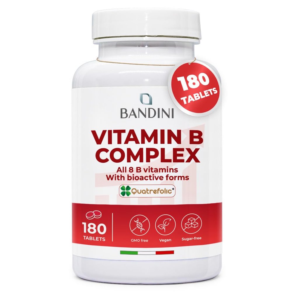 Bandini High Dose Vitamin B Complex | 180 Vegan Tablets (6 Month Supply) | Group B Vitamins with Folic Acid, Biotin, B1, B2, B3, B5, B6, B12 | High Strength | GMO-Free Vitamin B-Complex Supplement