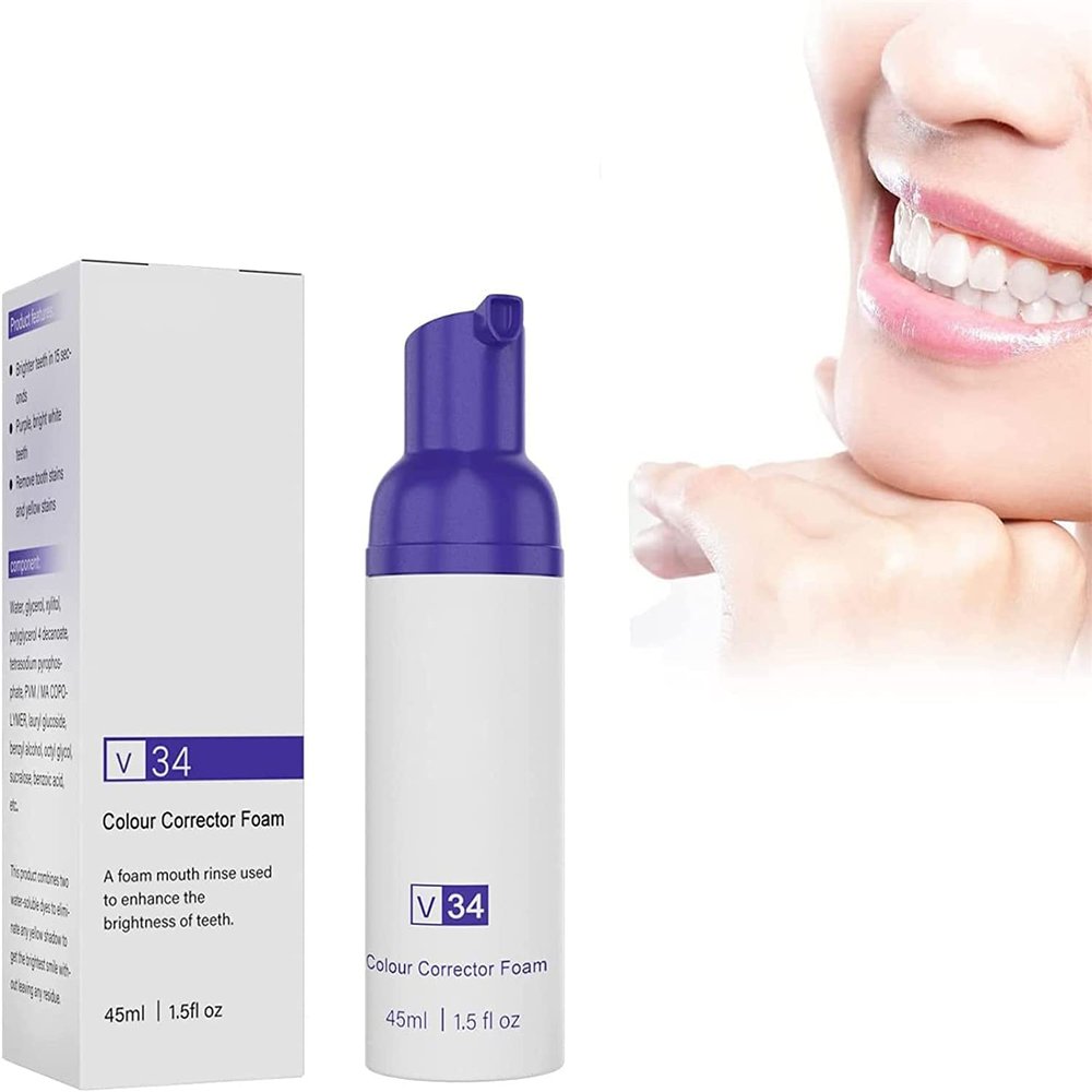 2022 New Colour Corrector Foam,Purple Teeth Brightening,Colour Corrector Toothpaste,Teeth Whitening Booster,Tooth Stain Removal, Cancel Yellow Stains,Make Your Smile More Beautiful (1pcs)