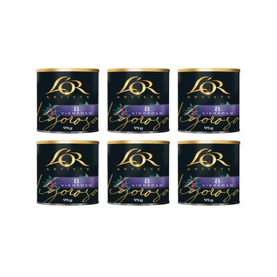 LOR Artiste Vigoroso Instant Coffee 95g Intensity 8 (Pack of 6 Tins, Total of 570g)