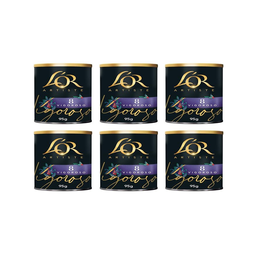 LOR Artiste Vigoroso Instant Coffee 95g Intensity 8 (Pack of 6 Tins, Total of 570g)