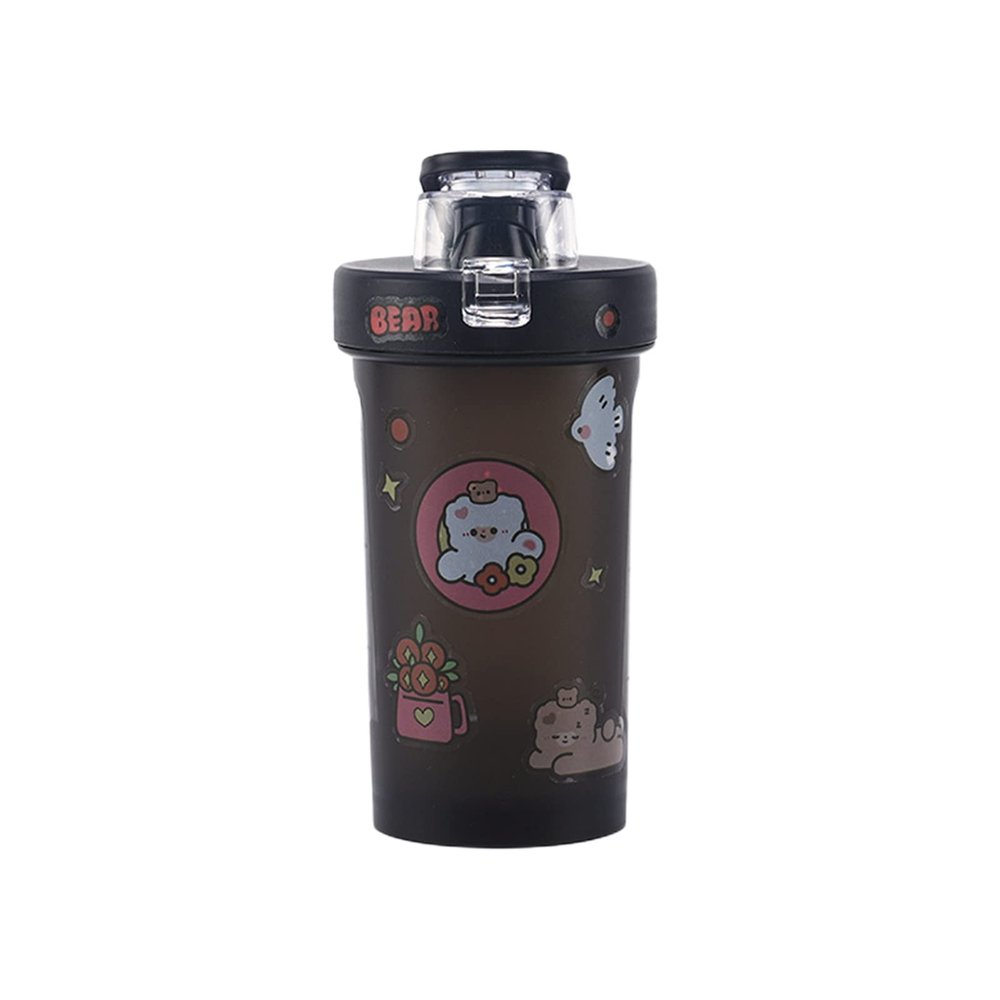 Remorui Neon Slushy Maker Slushies - Reusable Slushy Maker Cup, 300ML Shaker Bottle with Cartoon Sticker Food Grade Drinking Plastic Protein Powder Shaker Cup for Gym Black 300ML