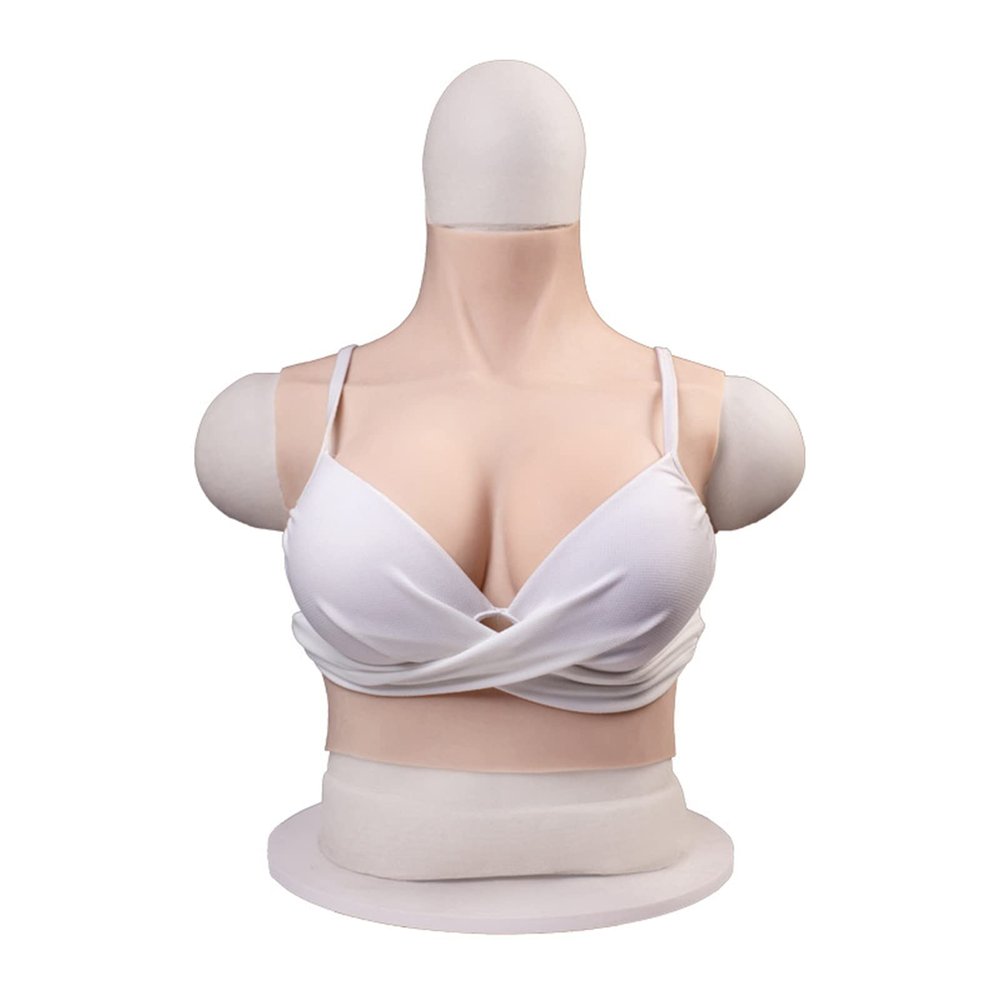TDHLW Silicone Breast Form Realistic Fake Boobs Silicone Breastplates High Collar Artificial Breast Enhancer B-G CUP, Silicone/Cotton Filled Breastplate Breast Forms,Cotton Bronze,B
