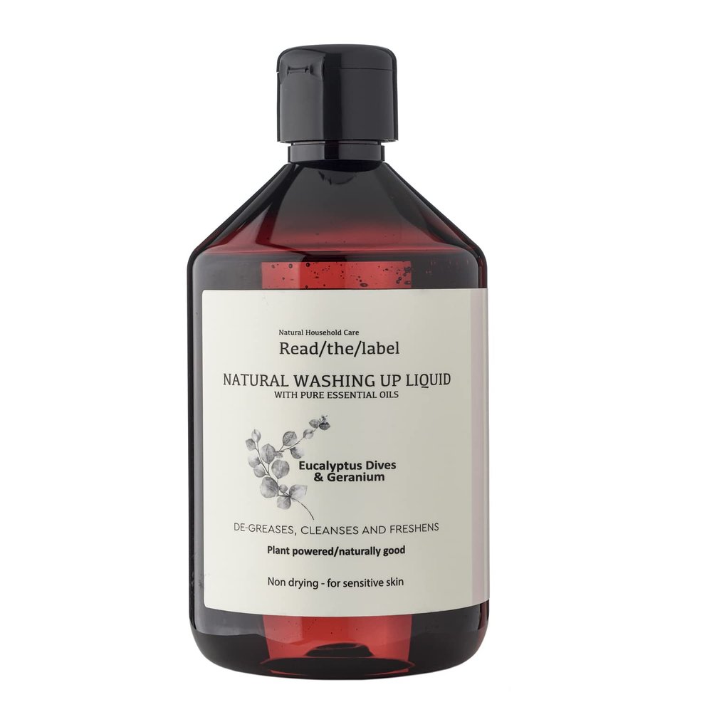 Read the Label London Eco Washing Up Liquid 500ml - Eucalyptus Dives & Geranium Scented Non Bio & Skin Sensitive Friendly Dish Wash Cleaner, Essential Oils, Plant Based Vegan & Paraben Free