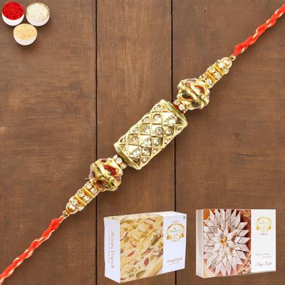 Ghasitaram Gifts Rakhi for Brother Rakhis Online - RM-579 PremiumRakhi with 200 GMS of Kaju katli and 200 GMS of Soan Papdi