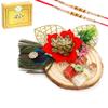 Ghasitaram Gifts Rakhi Gifts Pooja Thali - V-169 Tika Chawal Container with 2 Pearl rakhis with 200 GMS of Soan Papdi view 1